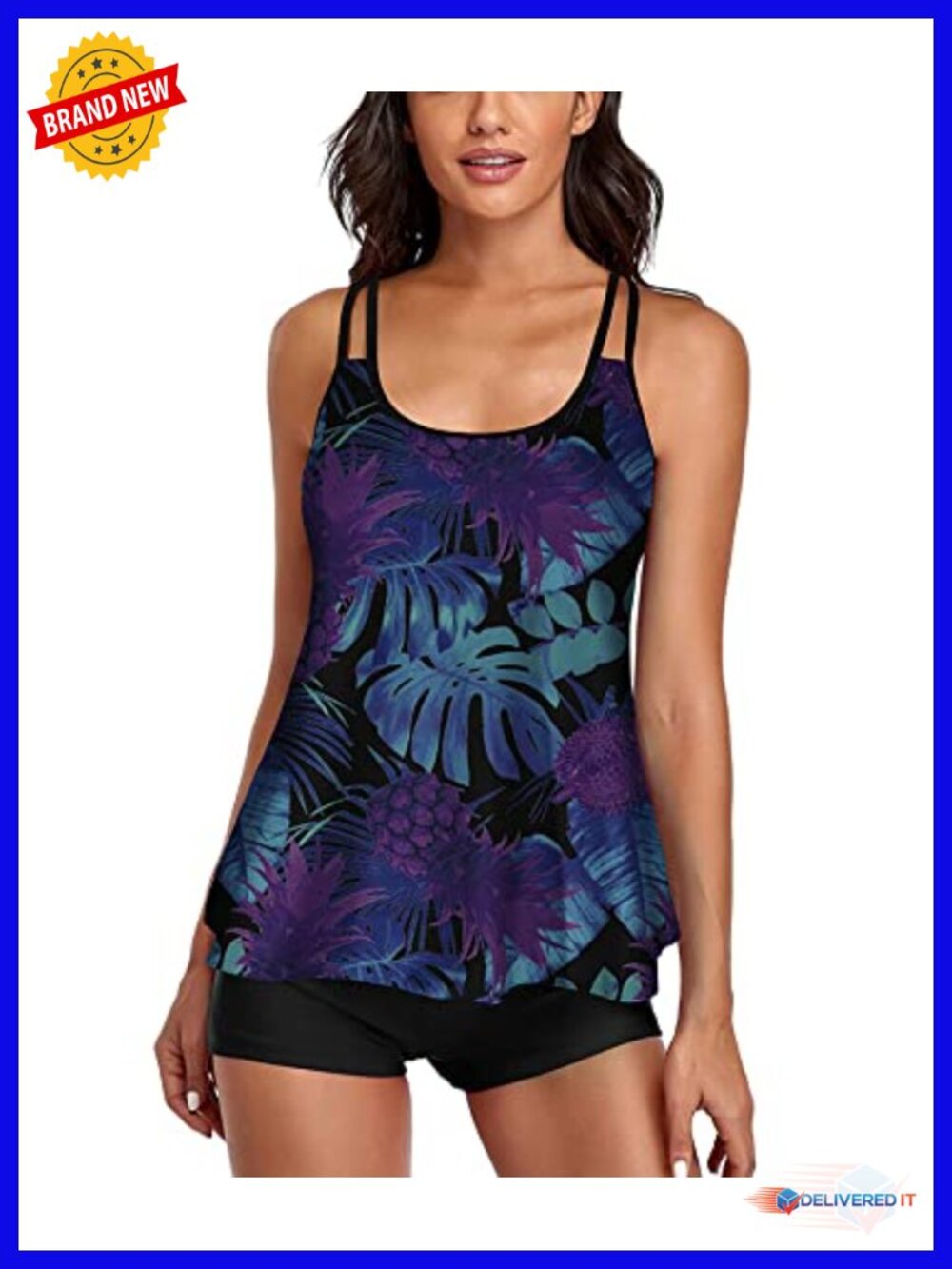 Women Tankini Swimsuit Tummy Control Long Torso High Waisted Boyshorts Set